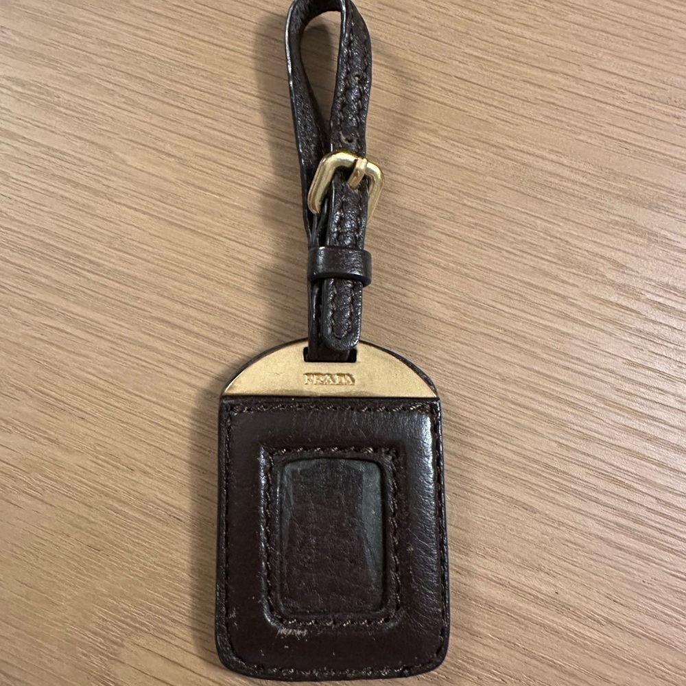 Prada Brown Leather Luggage ID Identity Tag